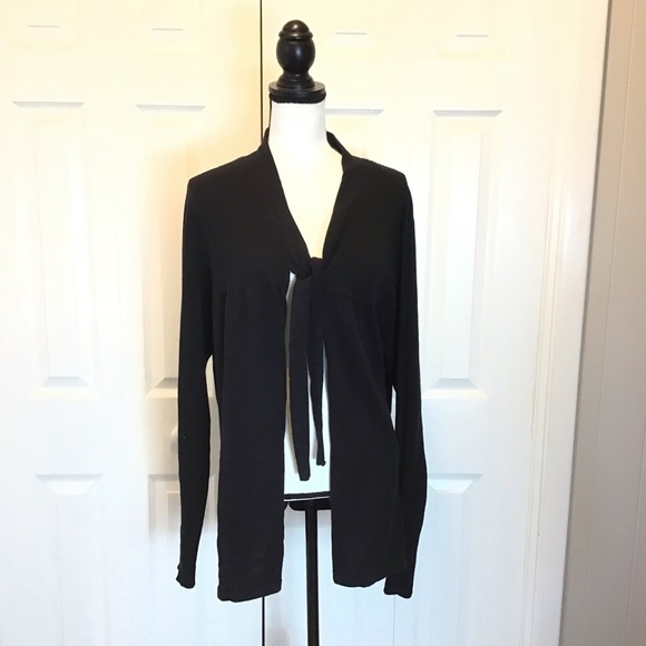 Daisy Fuentes Womens Black Open Tie Front Cotton Cardigan Sweater Size 3X - Picture 3 of 5